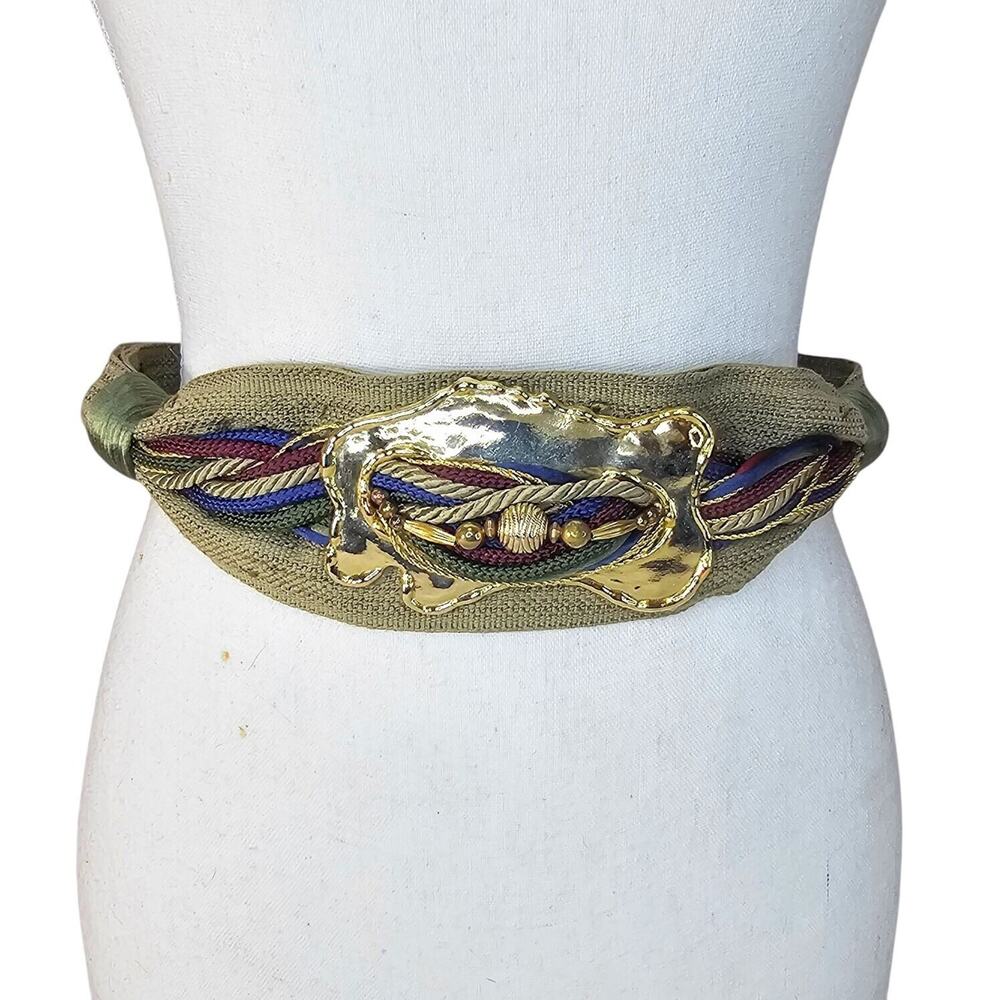 Vtg 80s Gold Tone Statement Belt Maximalist Boho Cinch Waist Adjustable Size
